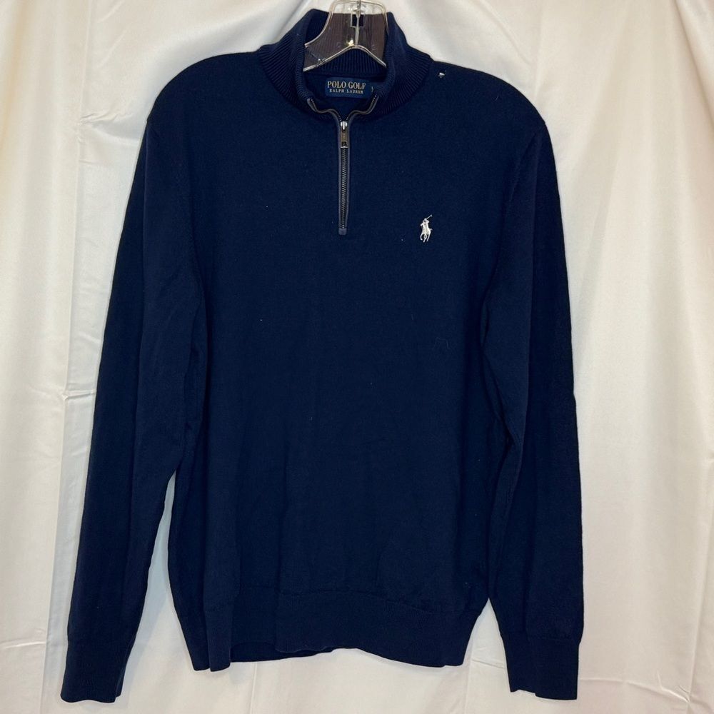 Ralph Lauren Polo Golf Merino Wool Quarter Zip Sweater with White Emblem, L